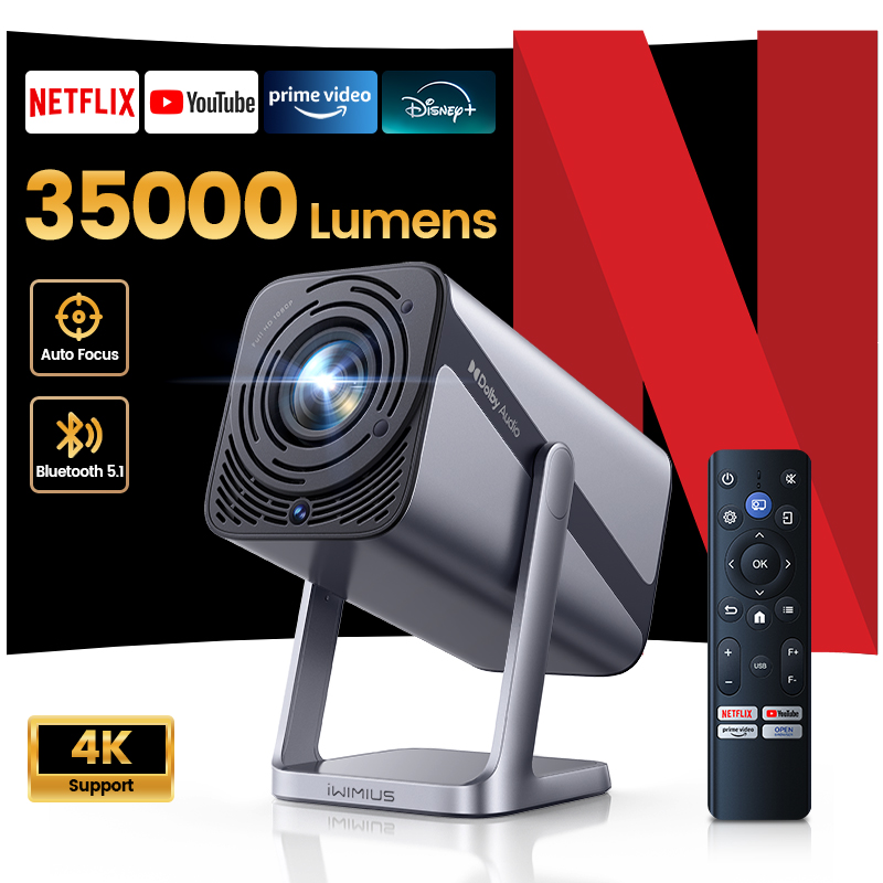 Netflix Home Cinema - Proyector WIMIUS 4K con Licencia Netflix,