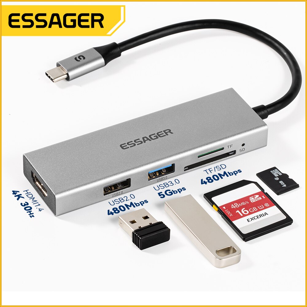 Essager 5 en 1 USB C HUB HDMI- - Home Cinema Usb reseña y precio