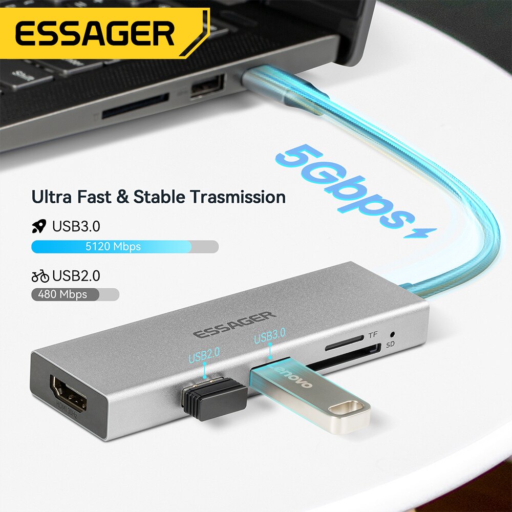 Essager 5 en 1 USB C HUB HDMI- - Home Cinema Usb reseña y precio