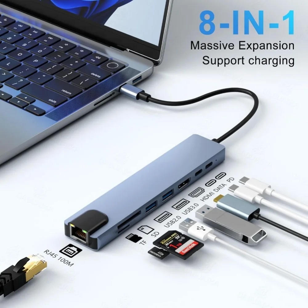 Hub USB C 8/7 en 1, Adaptador  - Home Cinema Usb reseña y precio